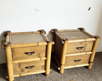 Boho Chic Bamboo Woven Nightstands - a Pair