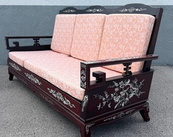 Vintage Chinese Rosewood With Mother of Pearl Inlay Sofa