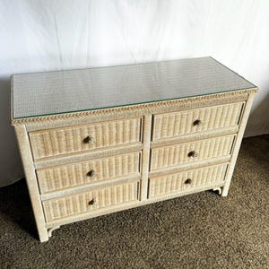 Coastal White Washed Henry Link Wicker Dresser by Lexington - 6 Drawers