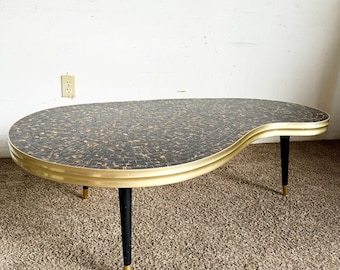 Mid Century Modern Mosaic Top, Gold and Black Kidney Coffee Table