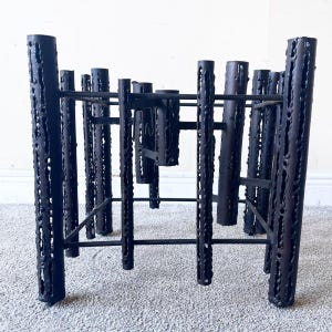 Mid Century Modern Brutalist Torch-Cut Iron Side Table
