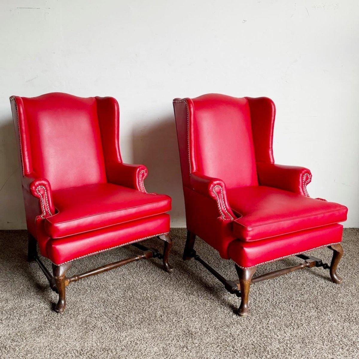 Buy Traditional Red Faux Leather Wingback Chairs a Pair Online