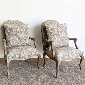 Vintage Regency Upholstered Arm Chairs - a Pair