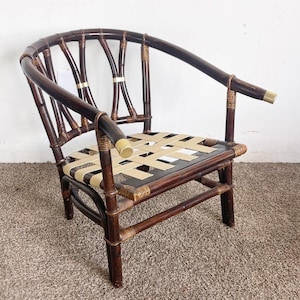 Chinoiserie Bamboo Rattan Ming Style Arm Lounge Chair