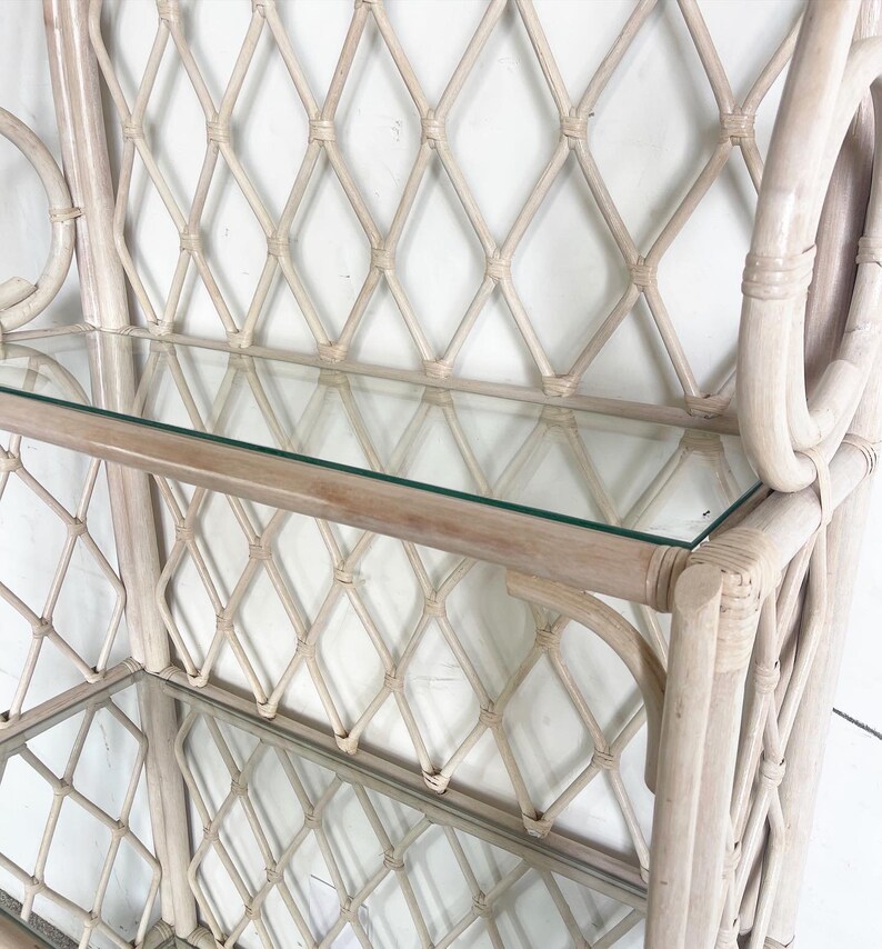 Boho Chic Bamboo Rattan Whitewash Bakers Rack/etagere Etsy