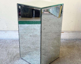 Postmodern Mirrored Pedestal Side Table