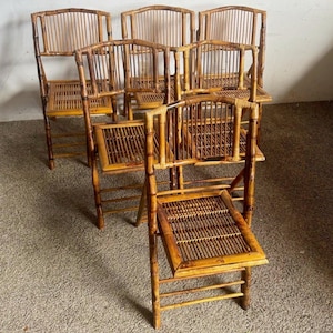 Boho Chic Rattan Burnt Finish Folding Dining Chairs - Set of 6