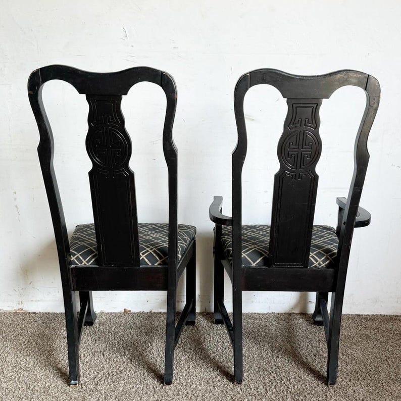 Chinoiserie Black Wooden Dining Chairs by Singer Furniture- Set of 6 - Etsy