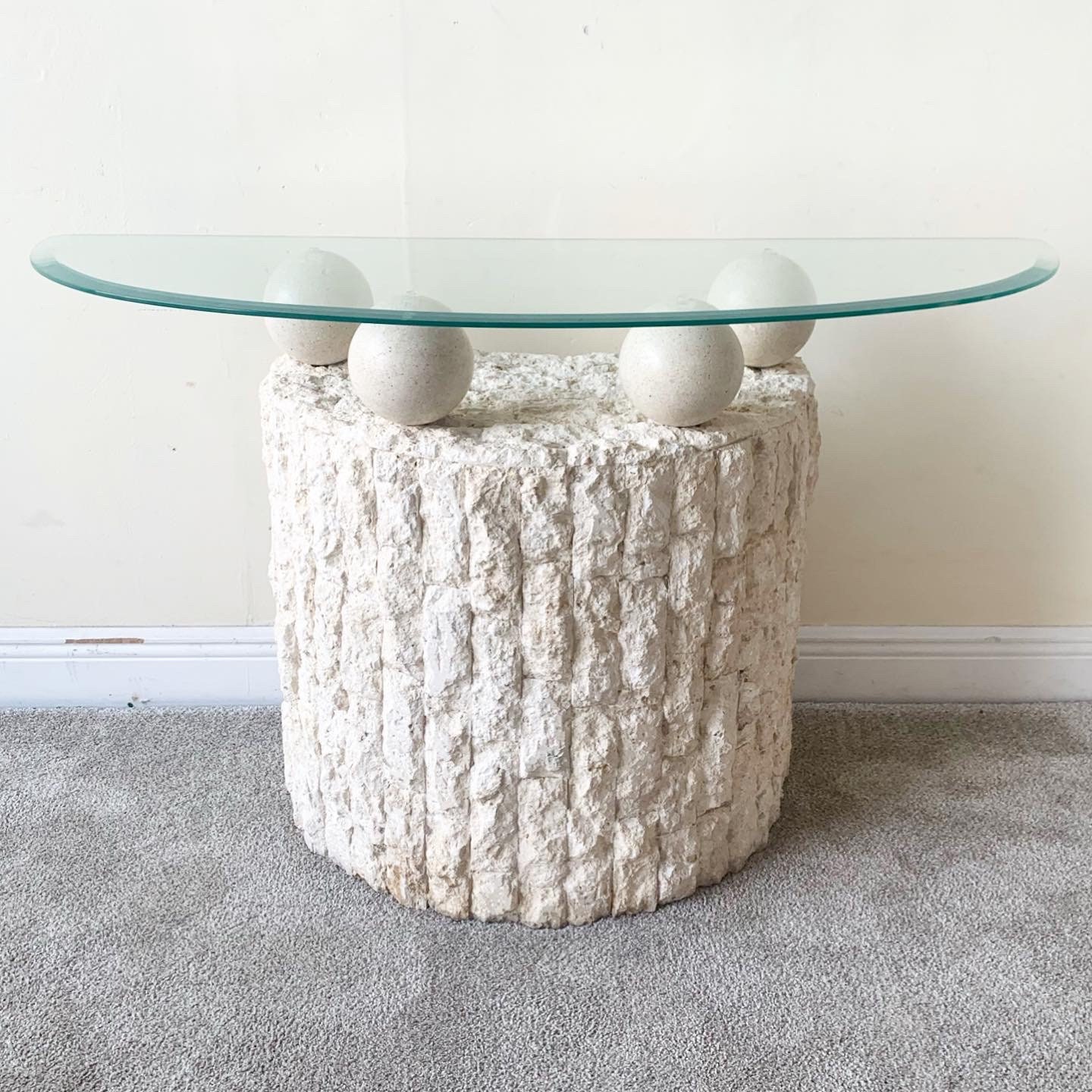 Postmodern Tessellated Stone Glass Top Console Table Etsy