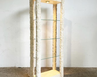 Postmodern Tessellated Stone Glass Shelf Etagere With Light