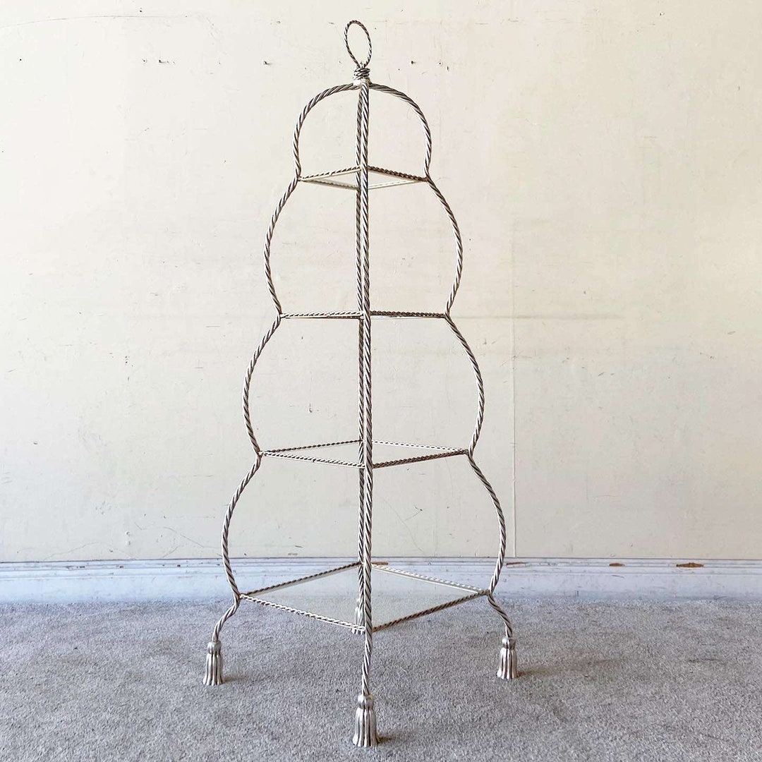 Regency Twisted Metal Rope 4 Tier Glass Shelf Etagere Etsy