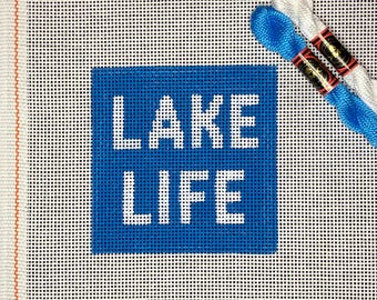 4" Handpainted Needlepoint Canvas, lake Life Square Ornament