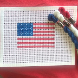 3&quot;  X 4.5&quot; Handpainted Needlepoint Canvas, American Flag Rectangular Ornament