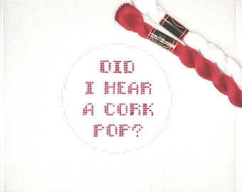 4" Color Customizable Handpainted Needlepoint Canvas, Did I Hear a Cork Pop? Round Ornament