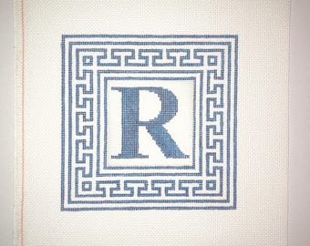 Customizable 8" X 8" Handpainted Needlepoint Canvas,  Initial Monogram Pillow or Sign