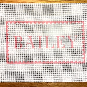 5” X 9-ish&quot; Customizable Handpainted Needlepoint Canvas, Name (4-7 letters) Pillow or Sign, pink, scallop