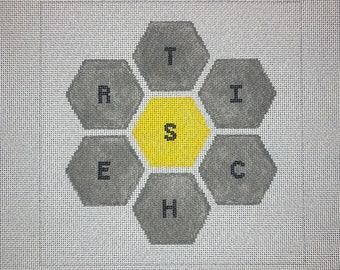 10" X 10” Customizable Handpainted Needlepoint Canvas, Spelling Bee Word Game Pillow or Wall Hanging