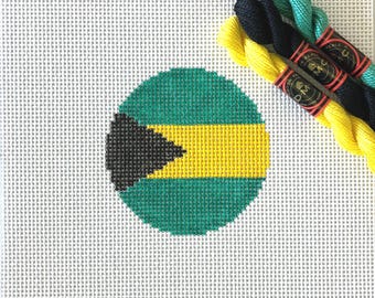 3" Handpainted Needlepoint Canvas, Flag of The Bahamas Round Ornament