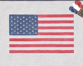 6" X 10" Handpainted Needlepoint Canvas, American Flag Pillow or Wall Hanging