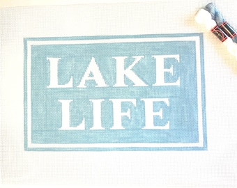 7” X 11" Handpainted Needlepoint Canvas, Lake Life Pillow or Sign