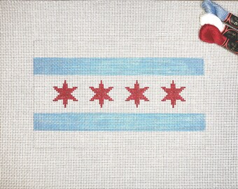 5" X 8" Handpainted Needlepoint Canvas, Chicago Flag Pillow or Sign