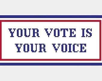4" X 9" Handpainted Needlepoint Canvas, Your Vote is Your Voice Pillow , Sign, or Wall Hanging