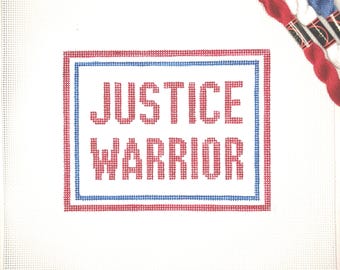 5.5" X 7" Handpainted Needlepoint Canvas, Justice Warrior Pillow or Sign