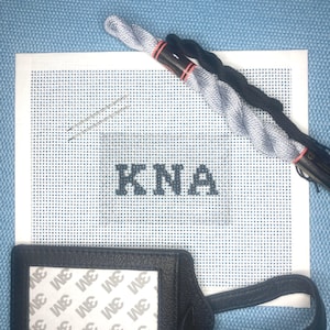 DIY Kit: Handpainted Needlepoint Canvas with Leather Luggage Tag, Needle, and Threads. Initials, Various Colors, Personalized