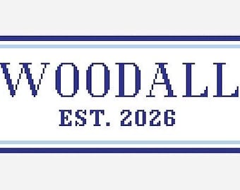 5” X 10-ish" Customizable Handpainted Needlepoint Canvas, Surname Last Name (3-10 letters) Wedding Marriage Year Pillow Sign, Blues