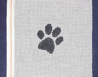 4" Handpainted Needlepoint Canvas,  Pet Dog Paw Print Round Ornament