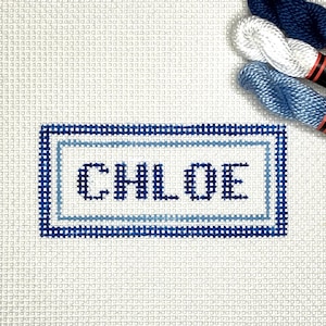 1.5" X 3.5 plus" Color-Customizable Handpainted Needlepoint Canvas, Name (3-10 letters) Bag Tag, Stocking Tag, Patch or Ornament