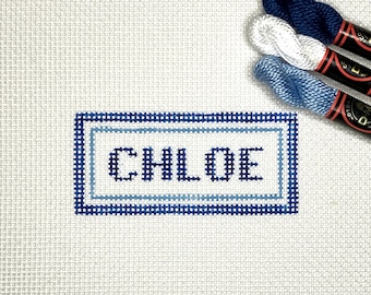 1.5" X 3.5 plus" Color-Customizable Handpainted Needlepoint Canvas, Name (3-10 letters) Bag Tag, Stocking Tag, Patch or Ornament