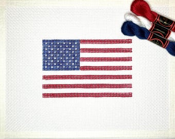 3"  X 4.5" Handpainted Needlepoint Canvas, United States of America Flag, Small Rectangle