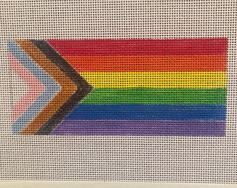 Handpainted Eyeglasses Case Needlepoint Canvas, Progress Pride Flag, Intersectional, LGBTQ