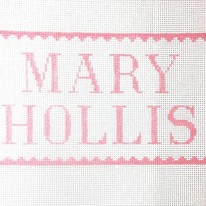 5” X 9-ish&quot; Customizable Handpainted Needlepoint Canvas, Two-Row Name (4-7 letters each row) Pillow or Sign, pink, scallop