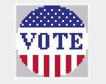 3" Handpainted Needlepoint Canvas, Vote American Flag round ornament