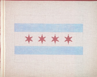 7" X 10" Handpainted Needlepoint Canvas, Chicago Flag Pillow or Sign