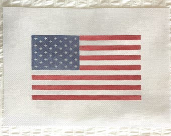 5" X 8.5" Handpainted Needlepoint Canvas, American Flag Pillow or Wall Hanging