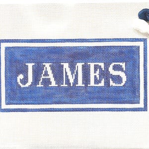 4.5” X 10-ish&quot; Customizable Handpainted Needlepoint Canvas, Name (4-7 letters) Pillow or Sign, Navy Blue