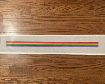 Handpainted Dog Collar or Hat Band Needlepoint Canvas, Rainbow Pride Flag, Wider Version, LGBTQ