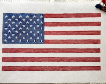 10" X 17" Handpainted Needlepoint Canvas, American Flag Pillow or Wall Hanging