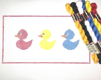 6" X 11" Handpainted Needlepoint Canvas, Ducks in a Row Pillow or Sign
