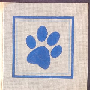 10&quot; X 10&quot; Handpainted Needlepoint Canvas, Pet Dog Paw Print Pillow or Sign