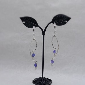 Silver Hammered Arcs and Tanzanite Huggie Earrings, December Birthstone