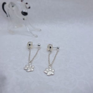 Sterling Silver Dangling Paw Print Earrings for Dog Lovers