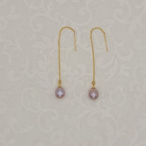 Dainty Gold Ear Threader with Dangling Pearl, June Birthstone