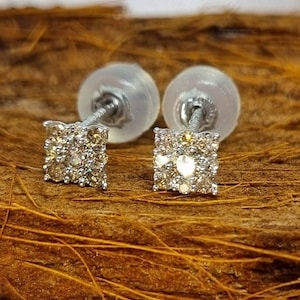 0.20ct Cluster Diamond Earrings, Square Diamond Cluster Earrings, Natural Brilliant Cut, Illusion Earrings, 18K Yellow Gold Anniversary Gift