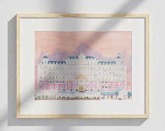 Grand Budapest Hotel Art Print, wes anderson kunst, grand budapest hotel, aquarel kunsthotel, kunst voor kinderdagverblijf, coquette kunst, grillige kunst