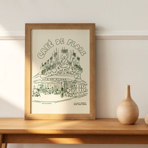 Impresión de arte cafe de flore, impresión de arte de restaurante, boceto de restaurante, decoración del hogar francés, pintura francesa, cartel francés vintage,