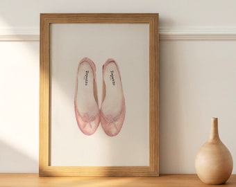Repetto ballet flats kunstprint, ballerina kunstprint, coquette kunst, Lana del Rey, cottagecore kunst voor thuis, ballerina kunst voor meisjeskamer